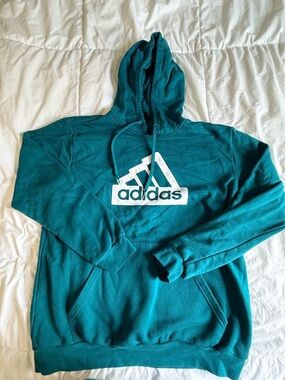 adidas Men's Teal Crewneck Logo Hoodie